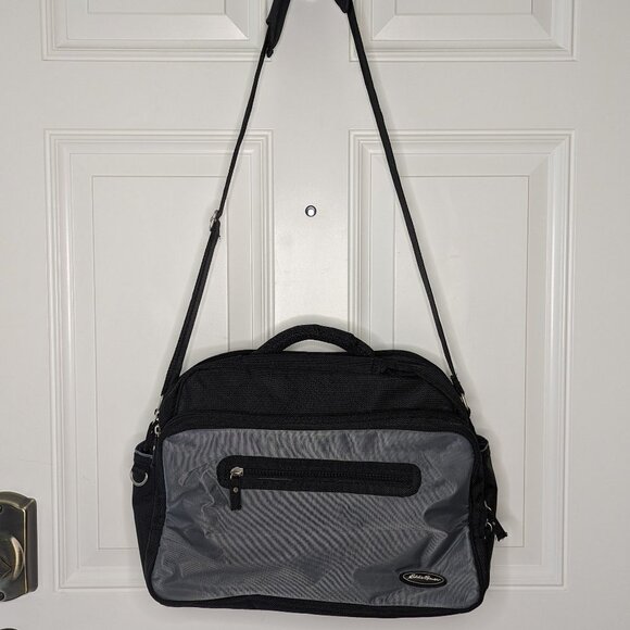Eddie Bauer Black & Gray Travel Duffel Multi Use Lining Pockets Zippered EUC - Picture 2 of 12